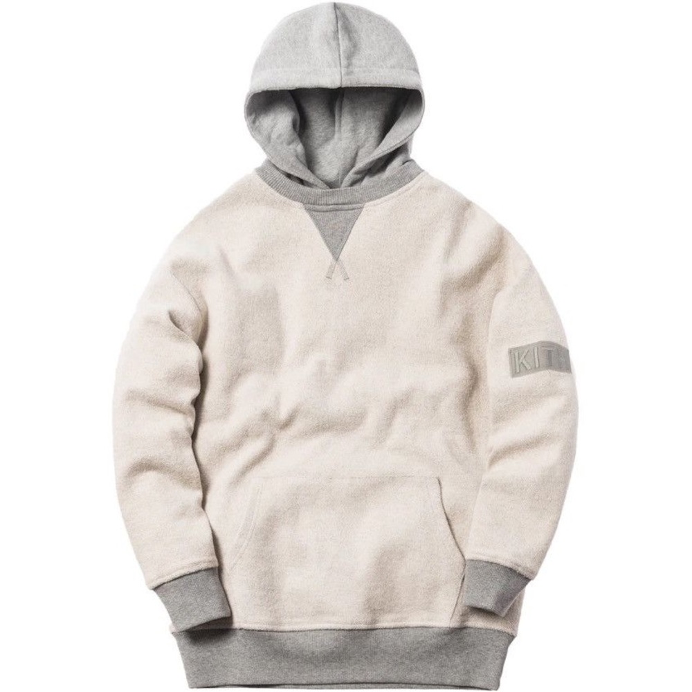 Kith Men's Cream and Gray Sherpa Hooded Sweatshirt